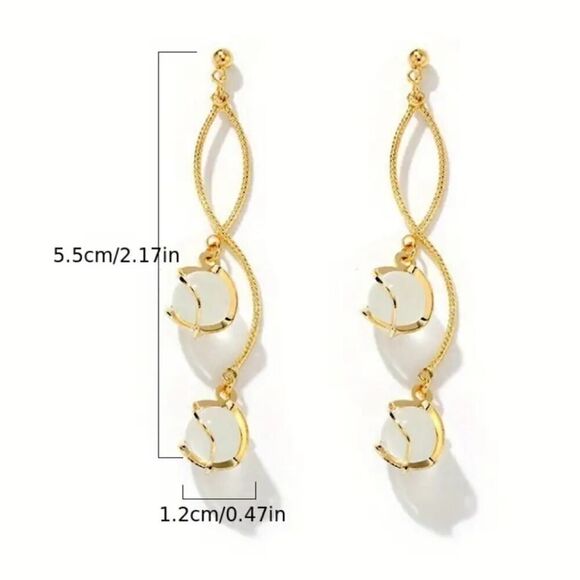 Elegant Long Tassel Opal Design Earrings Stainless Steel Drop FashionLook Silver - Picture 4 of 12